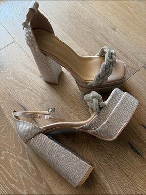 Rose Gold Braided Platform Embellished Sandals